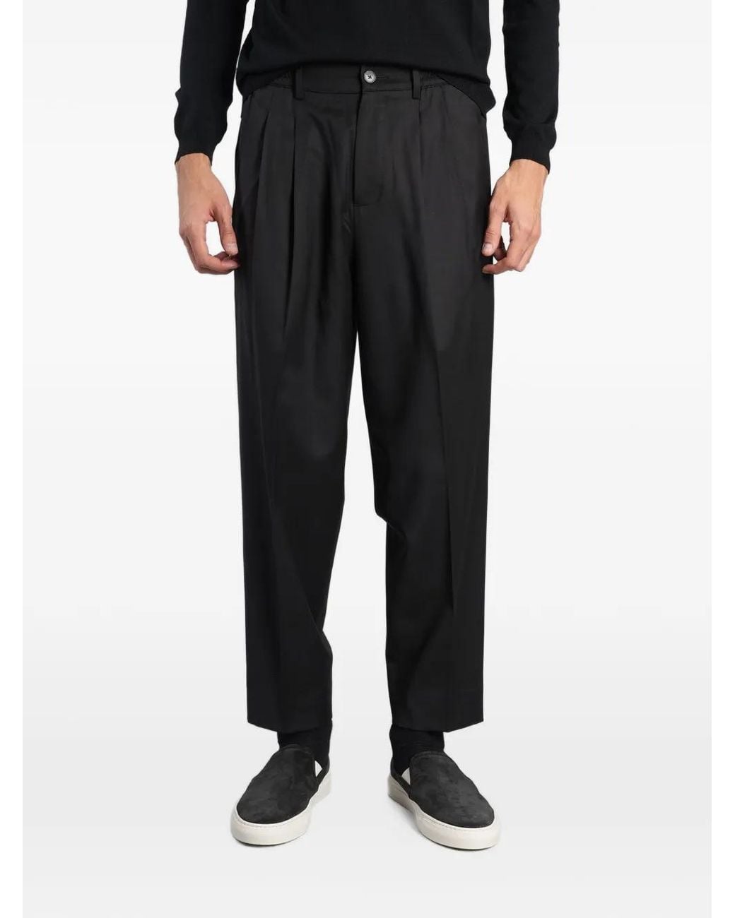 Low Brand Black Zen Pleated Elasticated-Waist Trousers for men