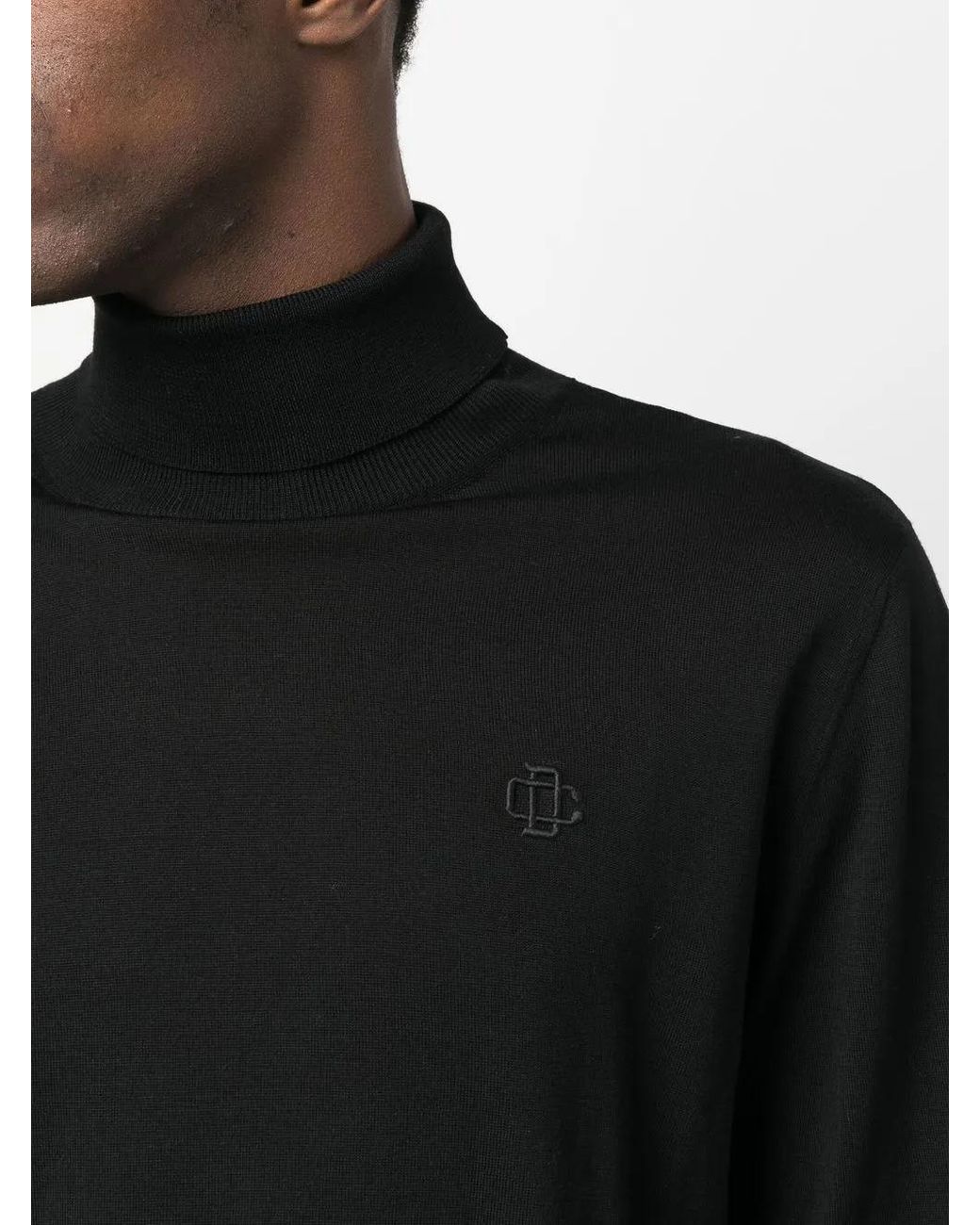 DSquared² Black Embroidered Monogram Roll Neck Jumper for men