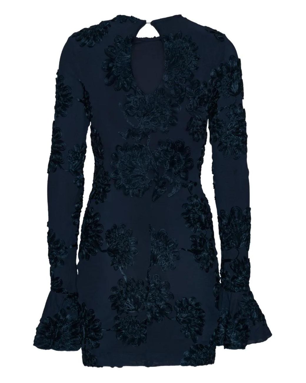 ROTATE BIRGER CHRISTENSEN Blue Fitted Mini Dress With Floral Appliqués And Keyhole Back