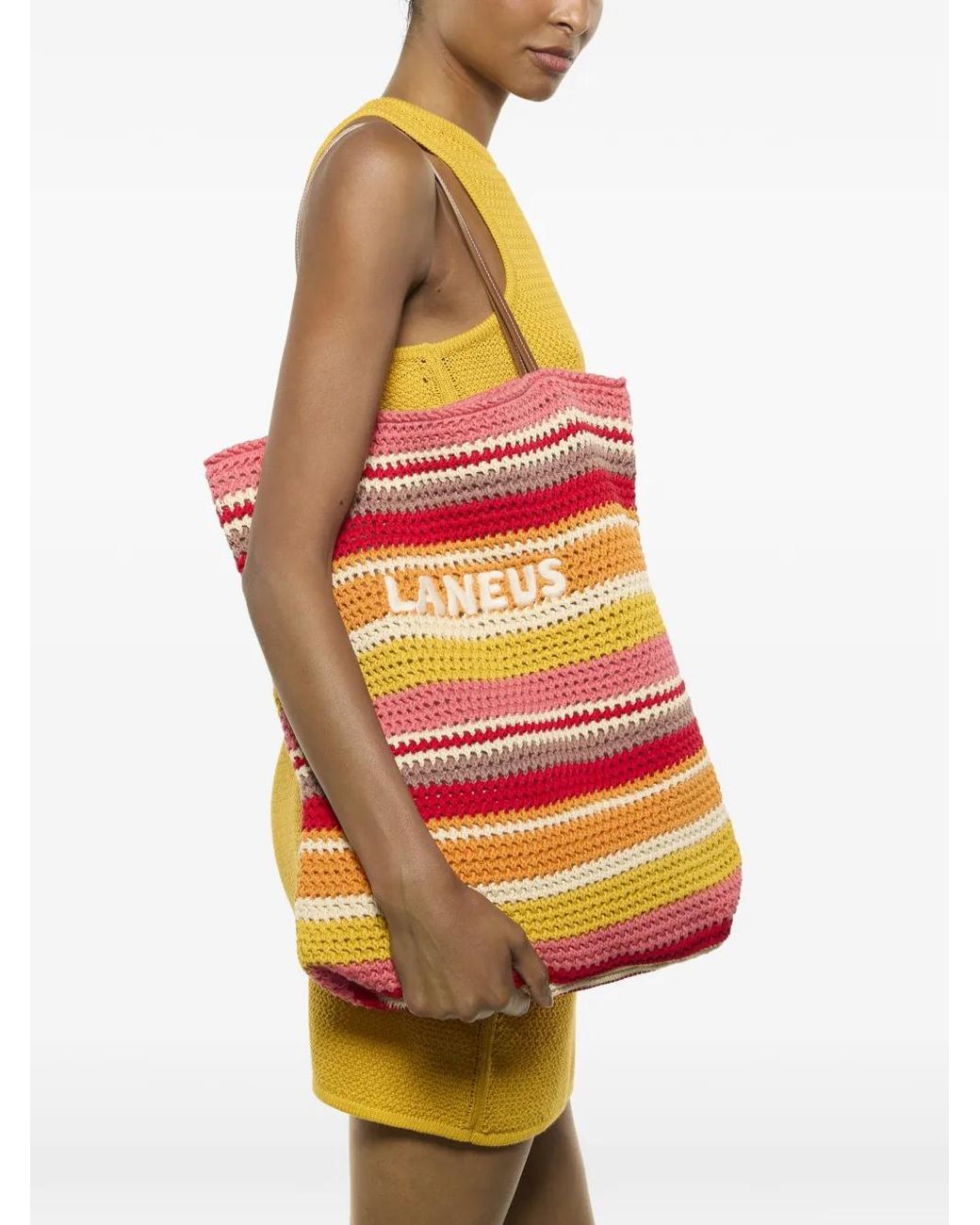 Laneus Orange Striped-Pattern Shoulder Bag