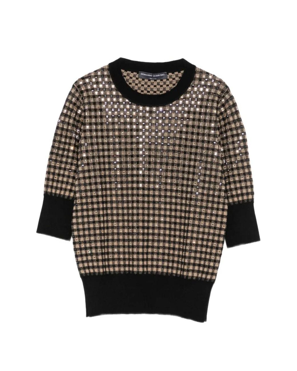 Ermanno Scervino Black Check-Pattern Sequin-Embellished Sweater