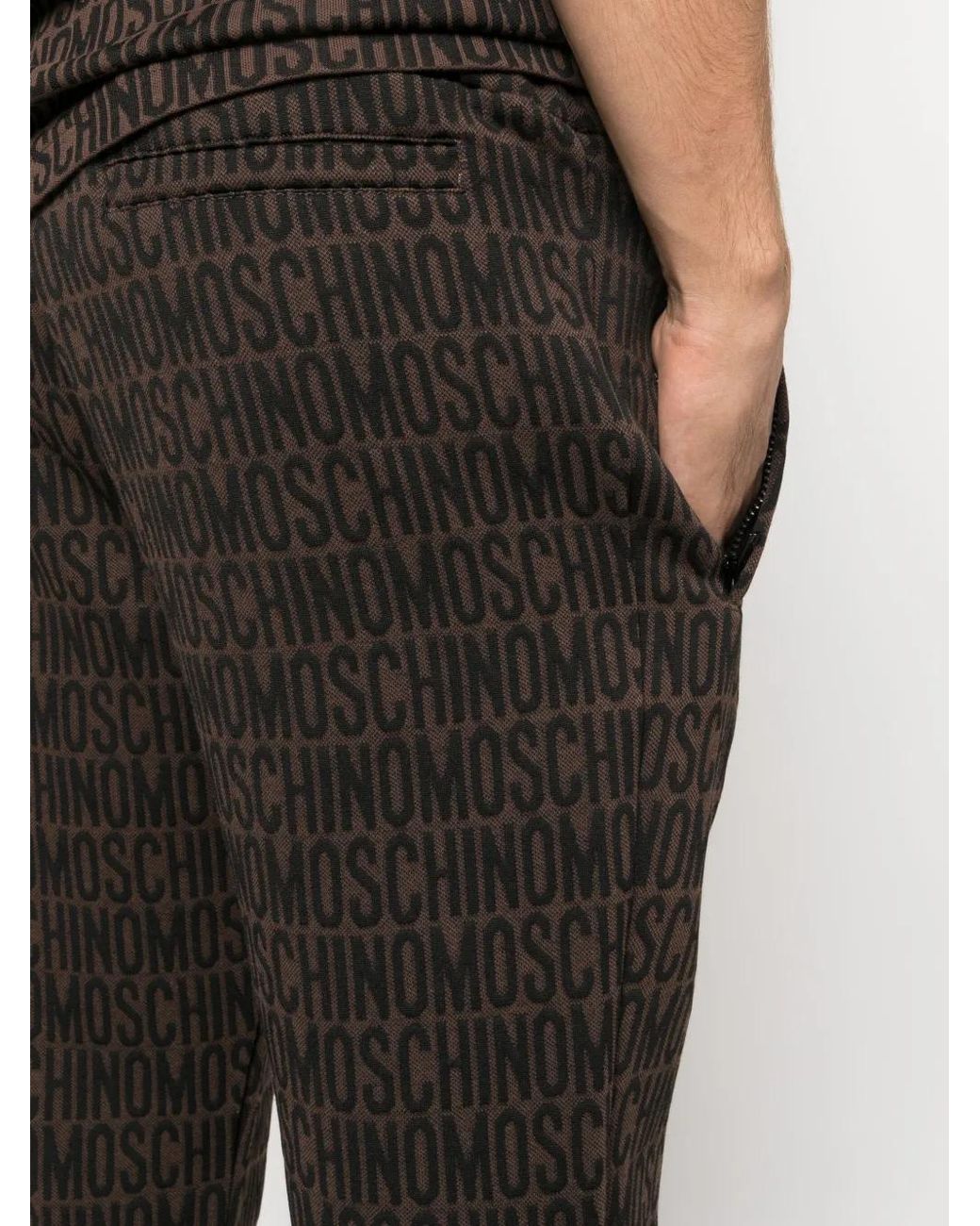 Moschino Black Logo-Jacquard Straight-Leg Trousers for men