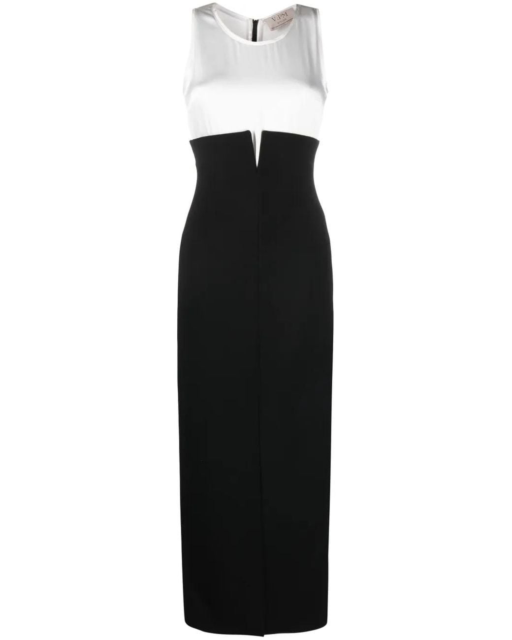 V:PM ATELIER Black Aria Two-Tone Crepe Maxi Dress