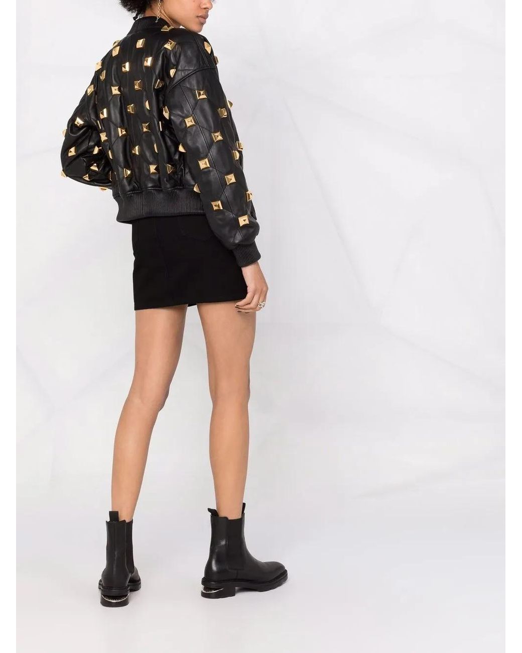 Philipp Plein Black Studded Quilted Bomber Jacket