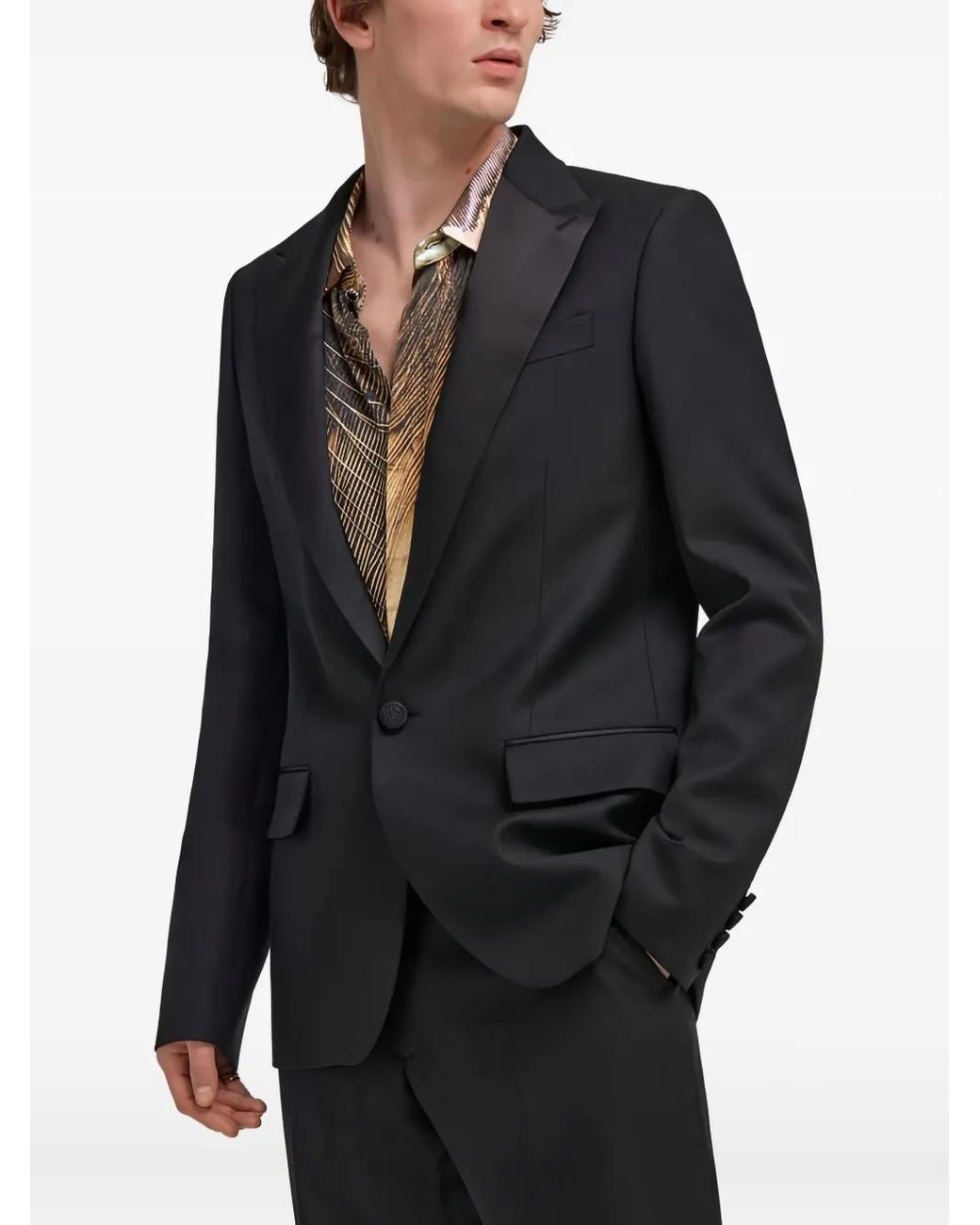 Roberto Cavalli Black Satin-Lapel Single-Button Blazer for men
