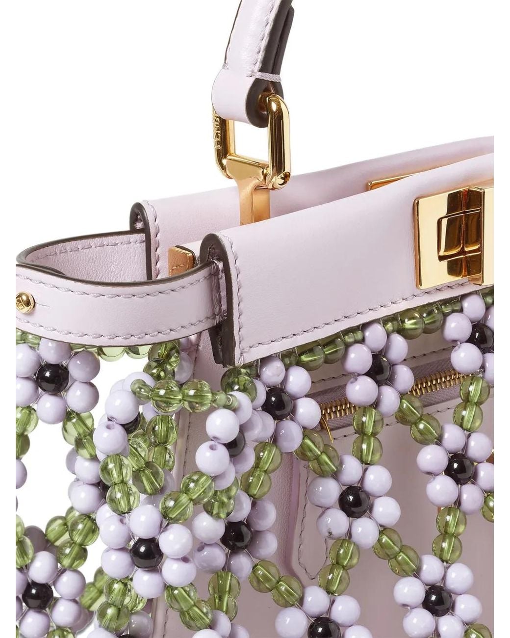Fendi White Peekaboo Mini Leather And Beaded Bag