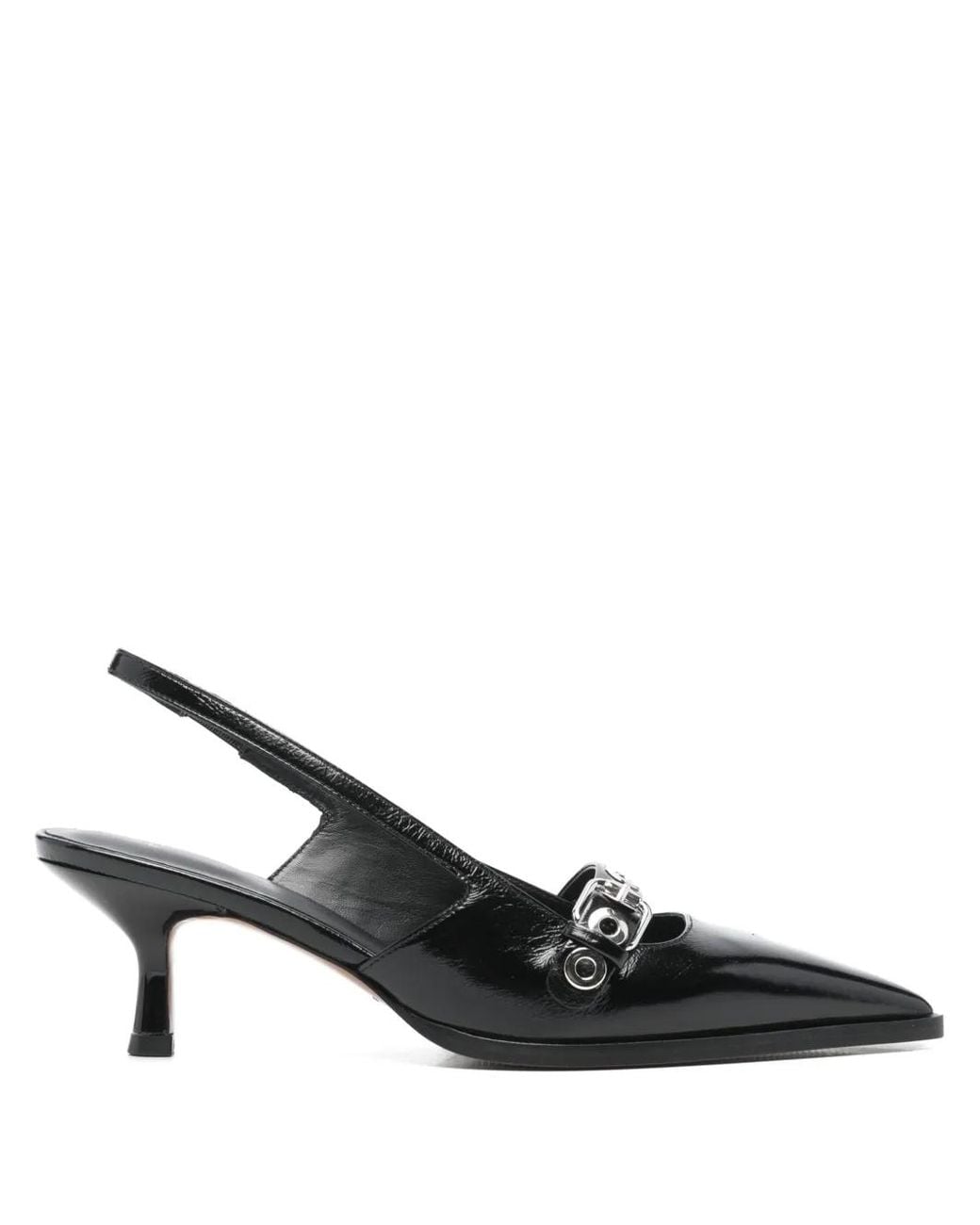 Maje Black Leather Pumps With Eyelet Strap