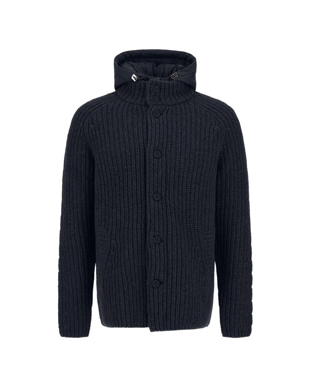 Herno Blue Cable-Knit Corncob-Stitch Cardigan for men
