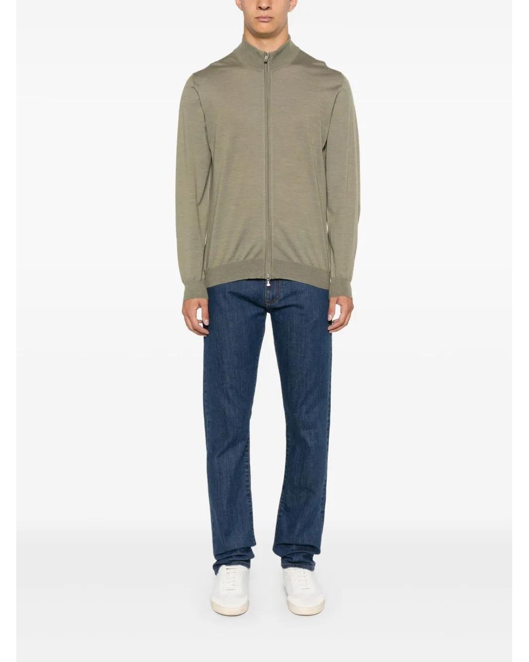 Fedeli Green Virgin-Wool Cardigan for men