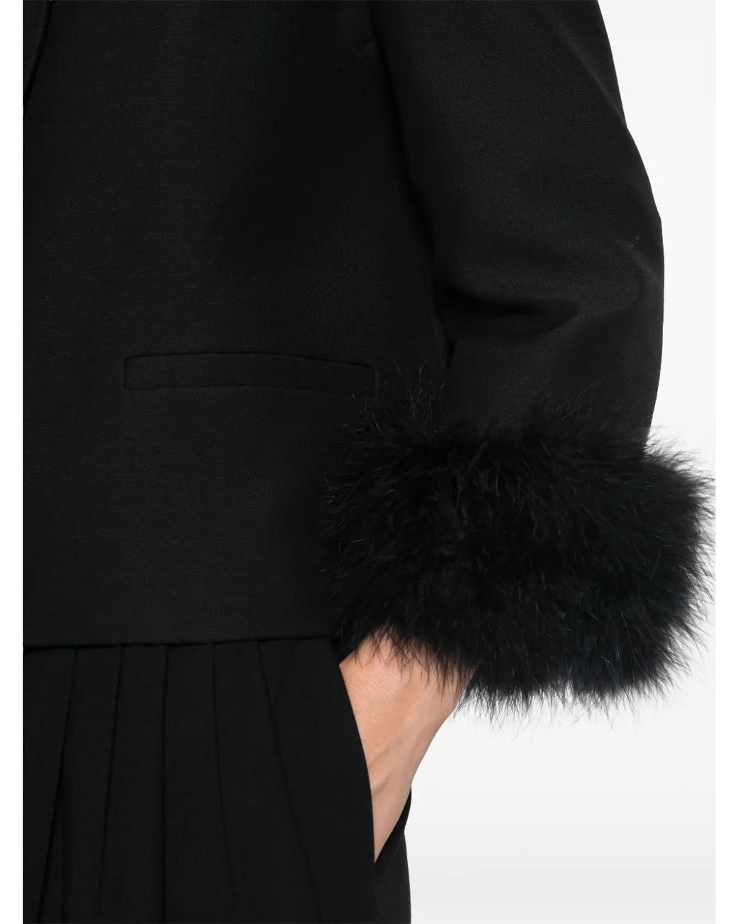 Valentino Garavani Black Feather-Trim Peter Pan Collar Jacket