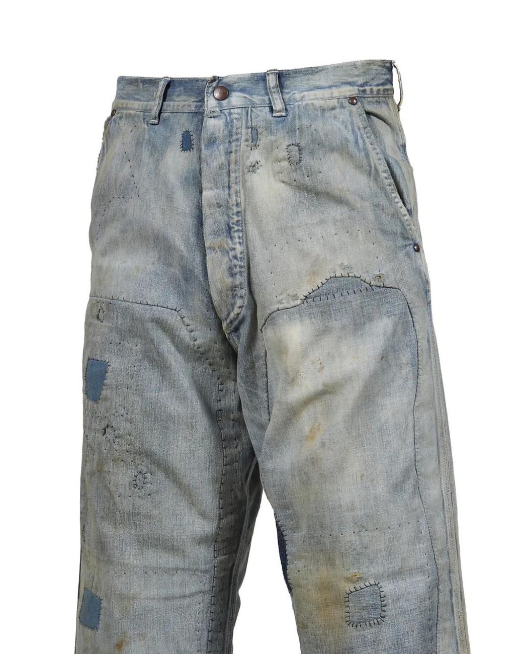 SAINT Mxxxxxx Blue Patchwork Distressed Wide-Leg Jeans for men