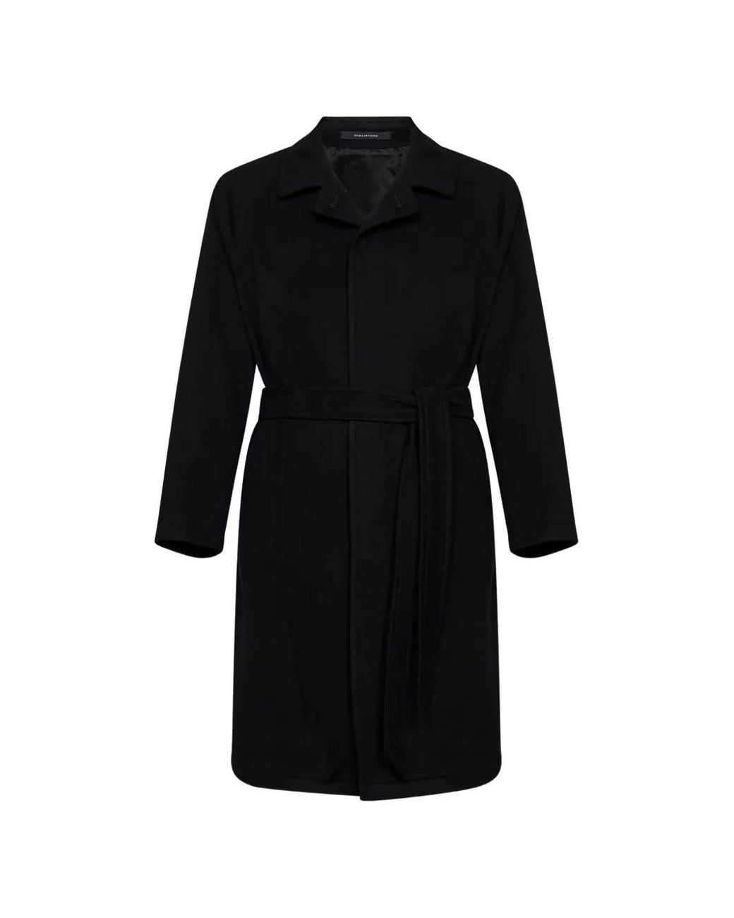 Tagliatore Black Belted Single-Breasted Coat for men