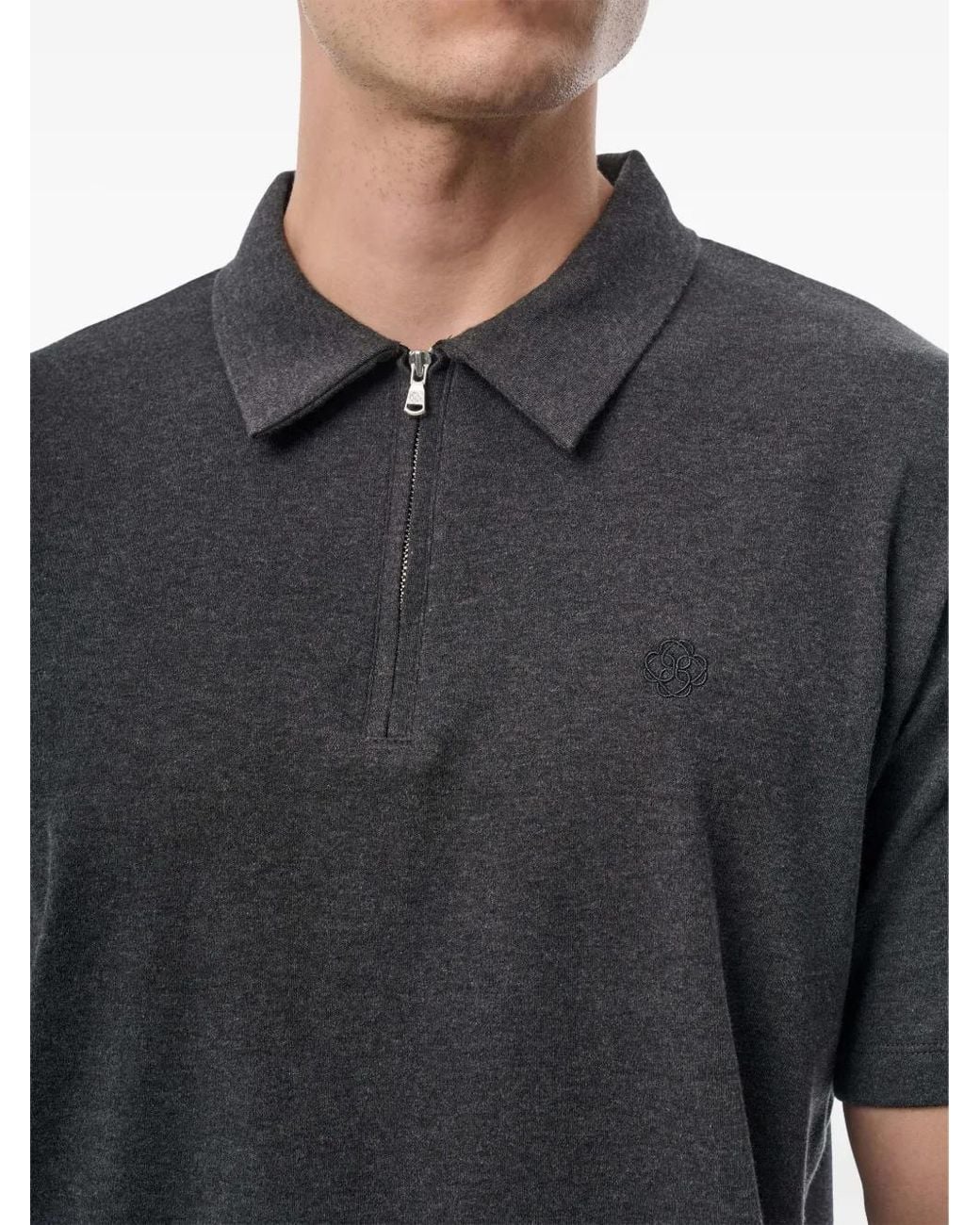 MEGUSTA Blue Melange Zip-Up Polo Shirt for men