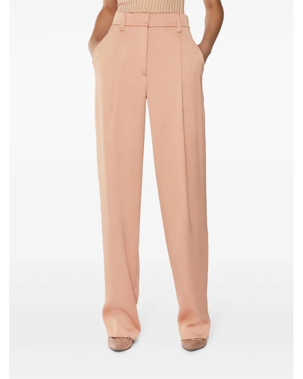 Genny Natural Pleat-Detail Trousers