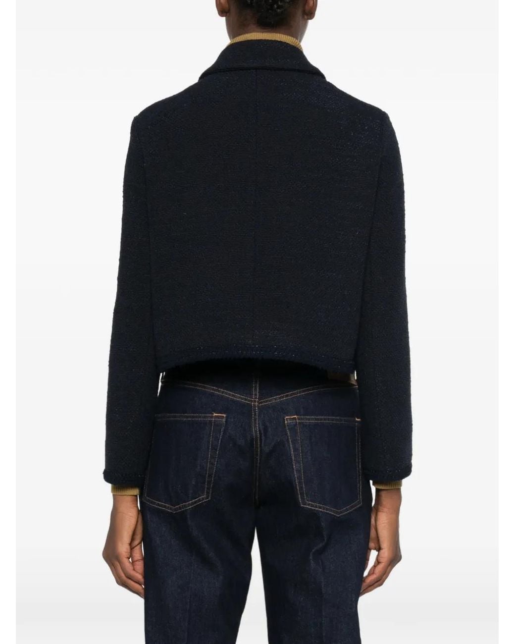 Maje Blue Double-Breasted Cropped Blazer