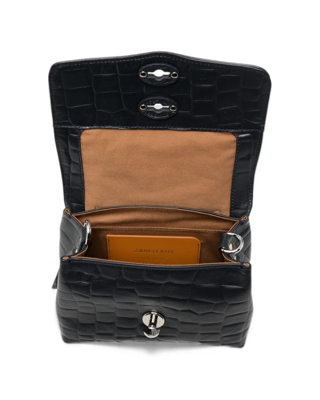 Zanellato Black Postina Baby Croc-Effect Leather Tote Bag