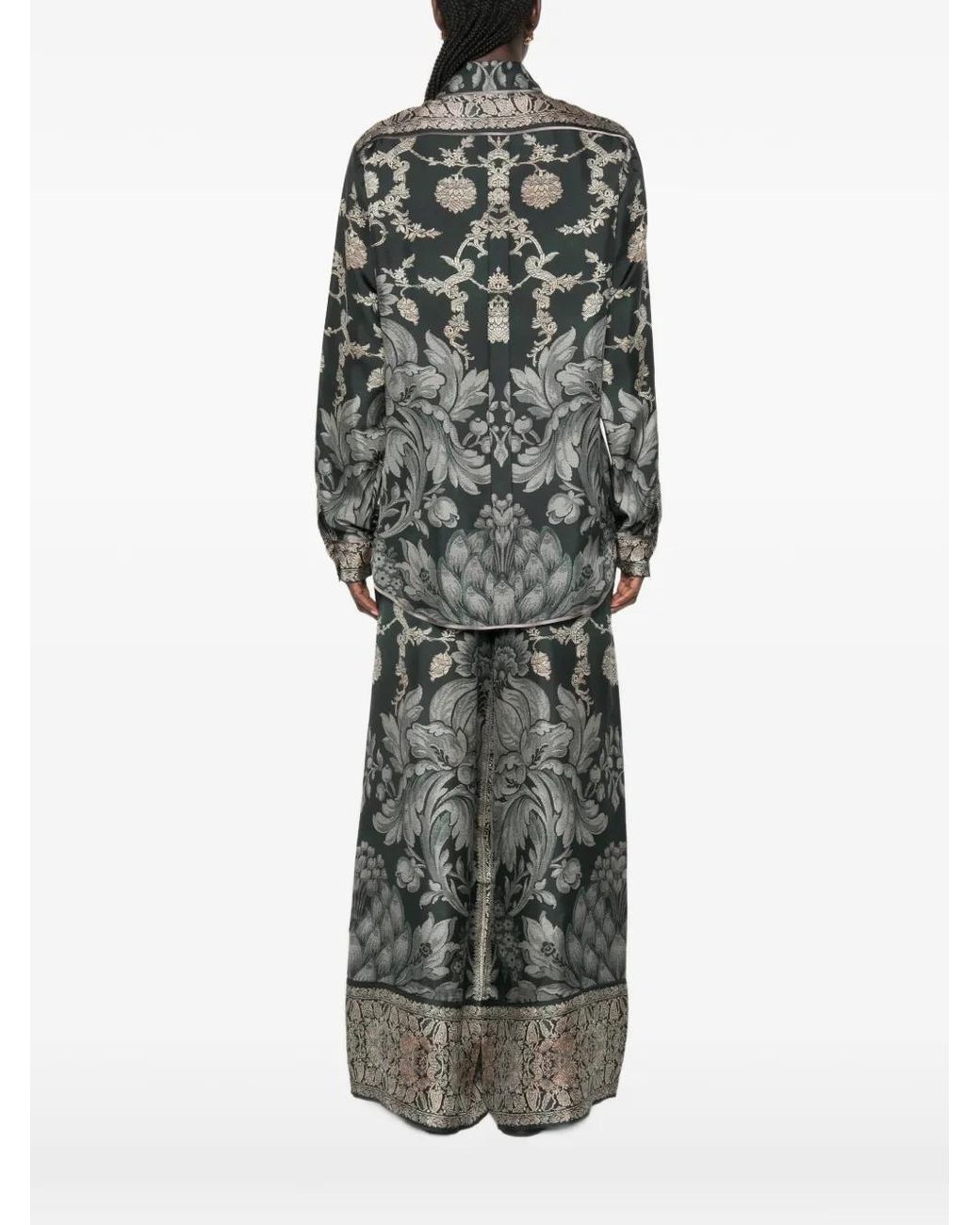 Pierre Louis Mascia Gray Floral-Print Silk Shirt