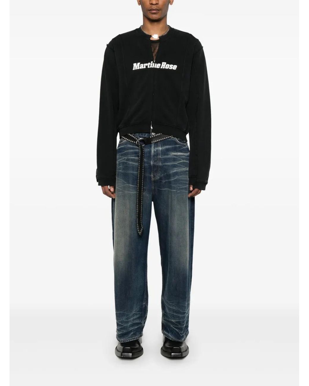 Martine Rose Shrunken Zip-Up Sweatshirt in Black | Lyst