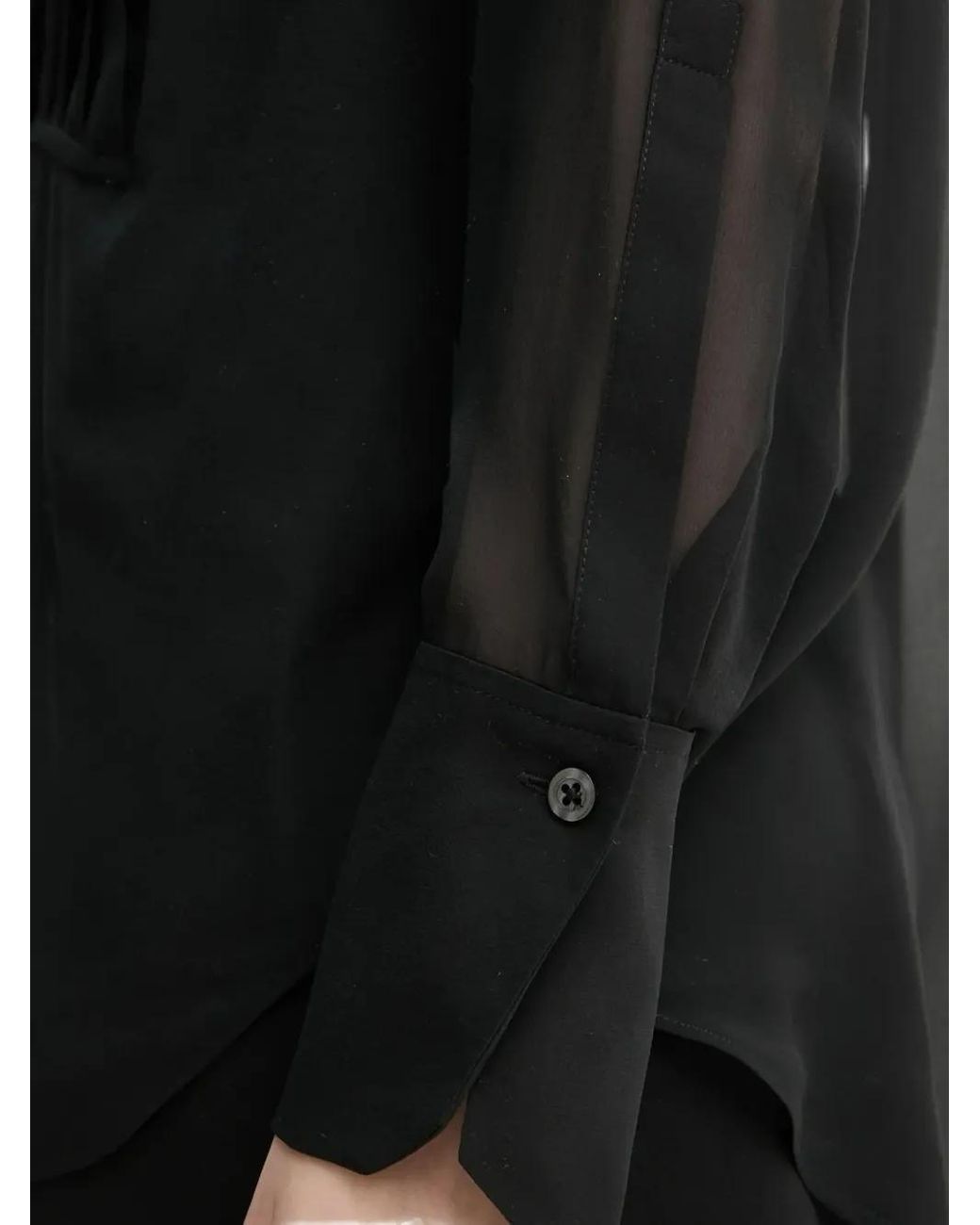 A.L.C. Black Pleated Sheer-Effect Blouse
