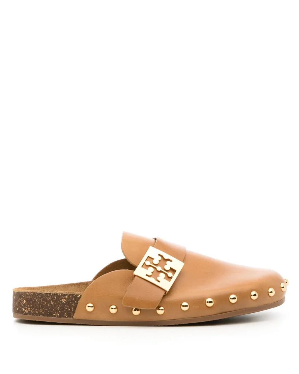 Tory Burch Brown Mellow Studded Leather Mules