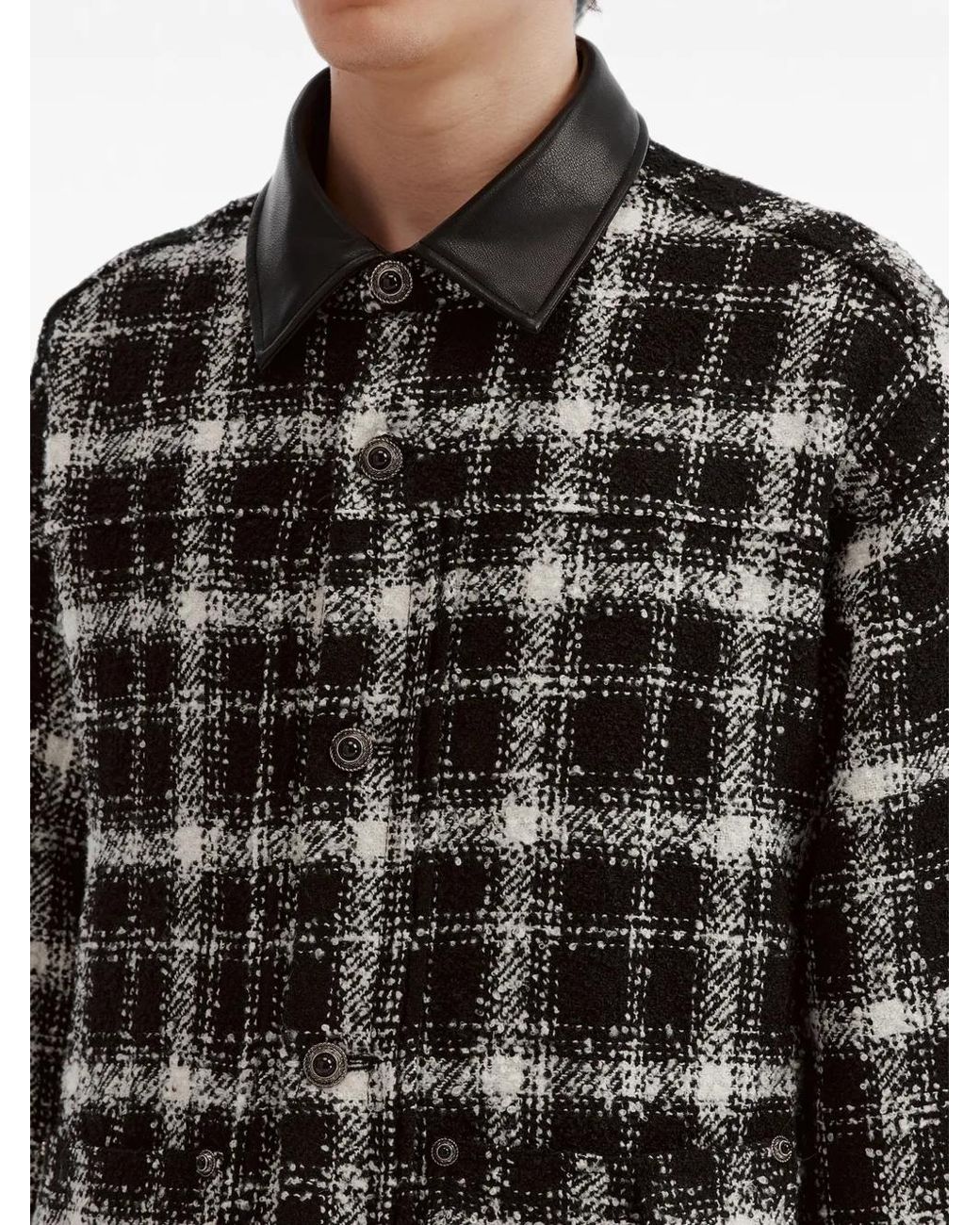 Musium Div. Black Check-Pattern Contrast-Collar Jacket for men