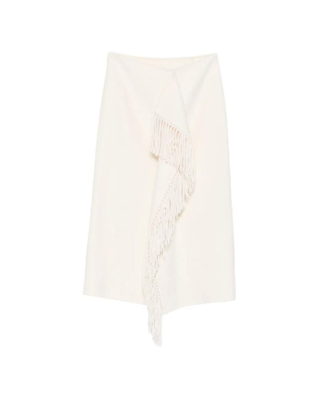 Rohe White Double-Faced Fringe Midi Skirt