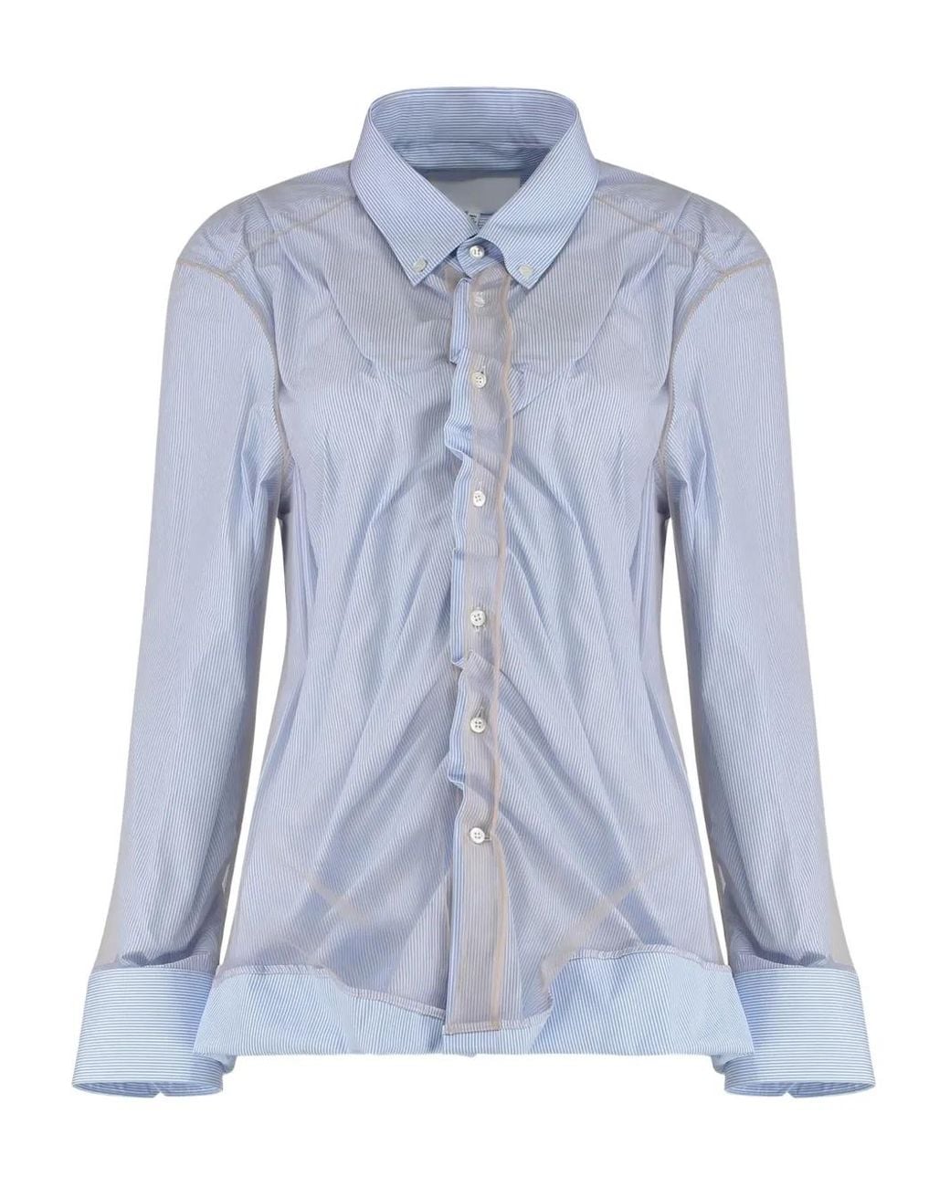 Maison Margiela Blue Striped Gathered Shirt