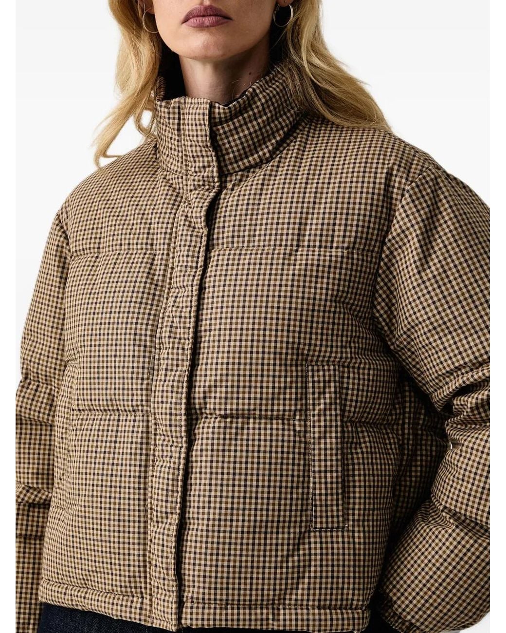 Silvian Heach Brown Gingham-Check Puffer Jacket