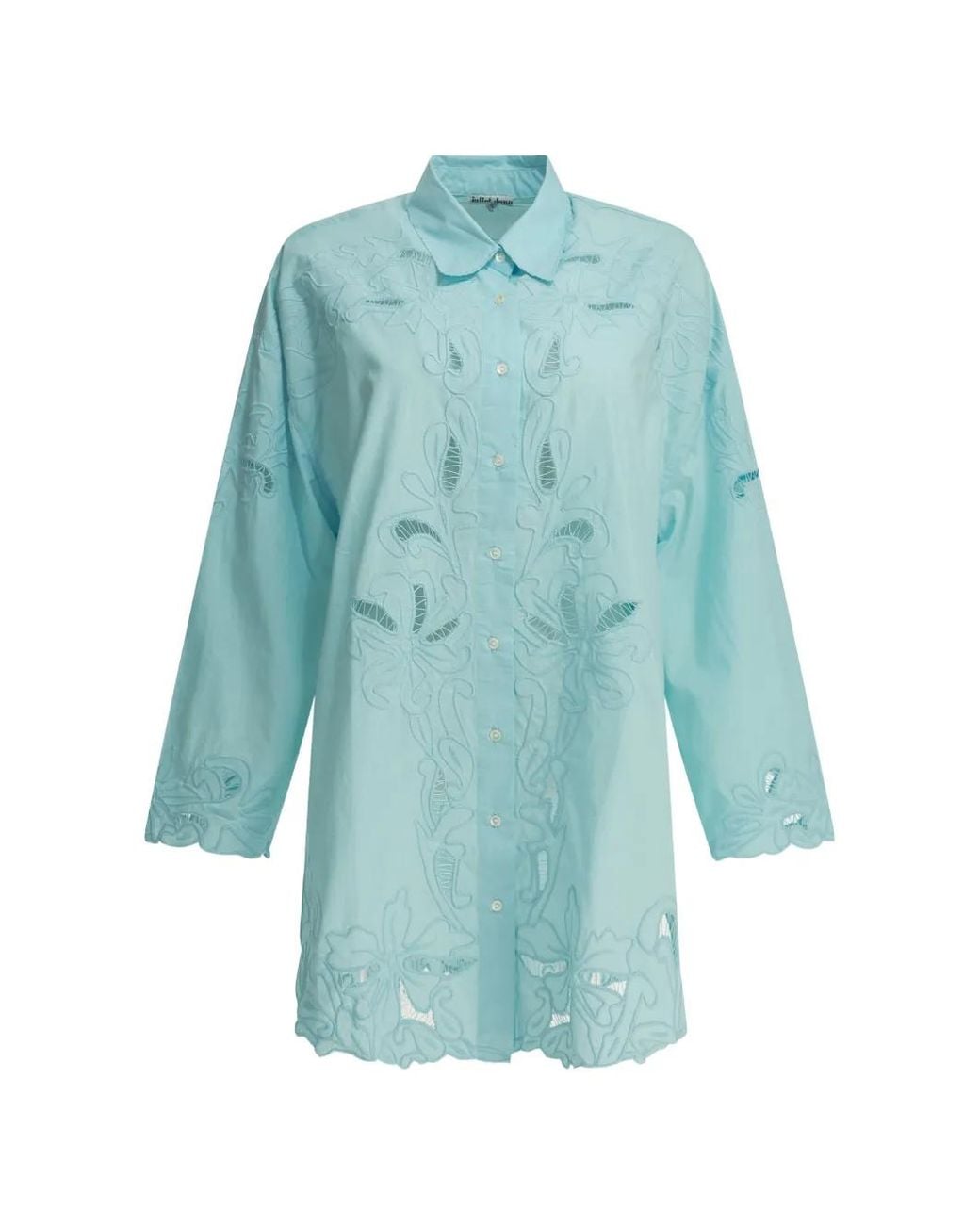 Juliet Dunn Blue Cut-Out Embroidered Shirt