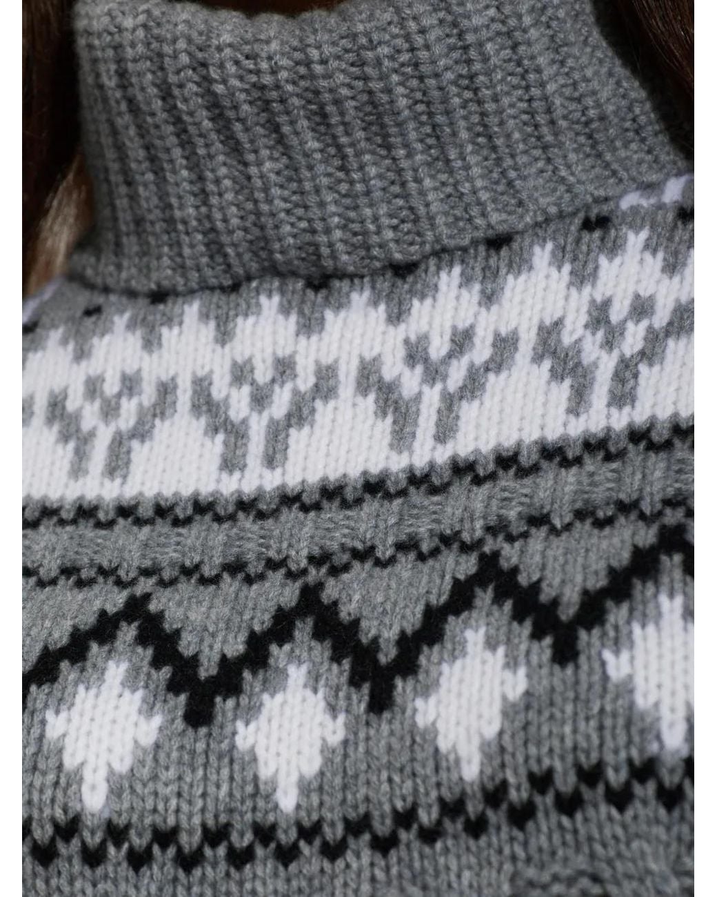 Bogner Gray Lorely Cable-Knit Fair Isle Sweater