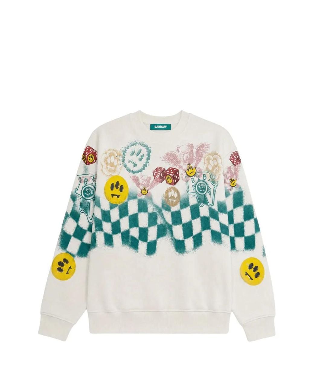 Barrow White Graphic-Print Checkered Sweater
