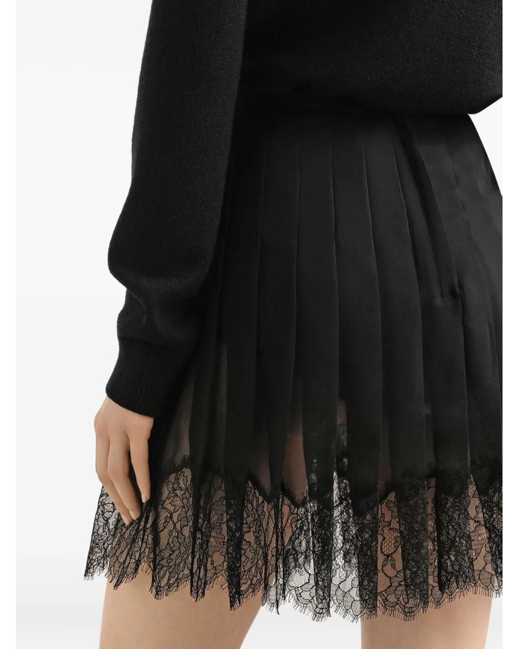 Dolce & Gabbana Black Pleated Lace Mini Skirt