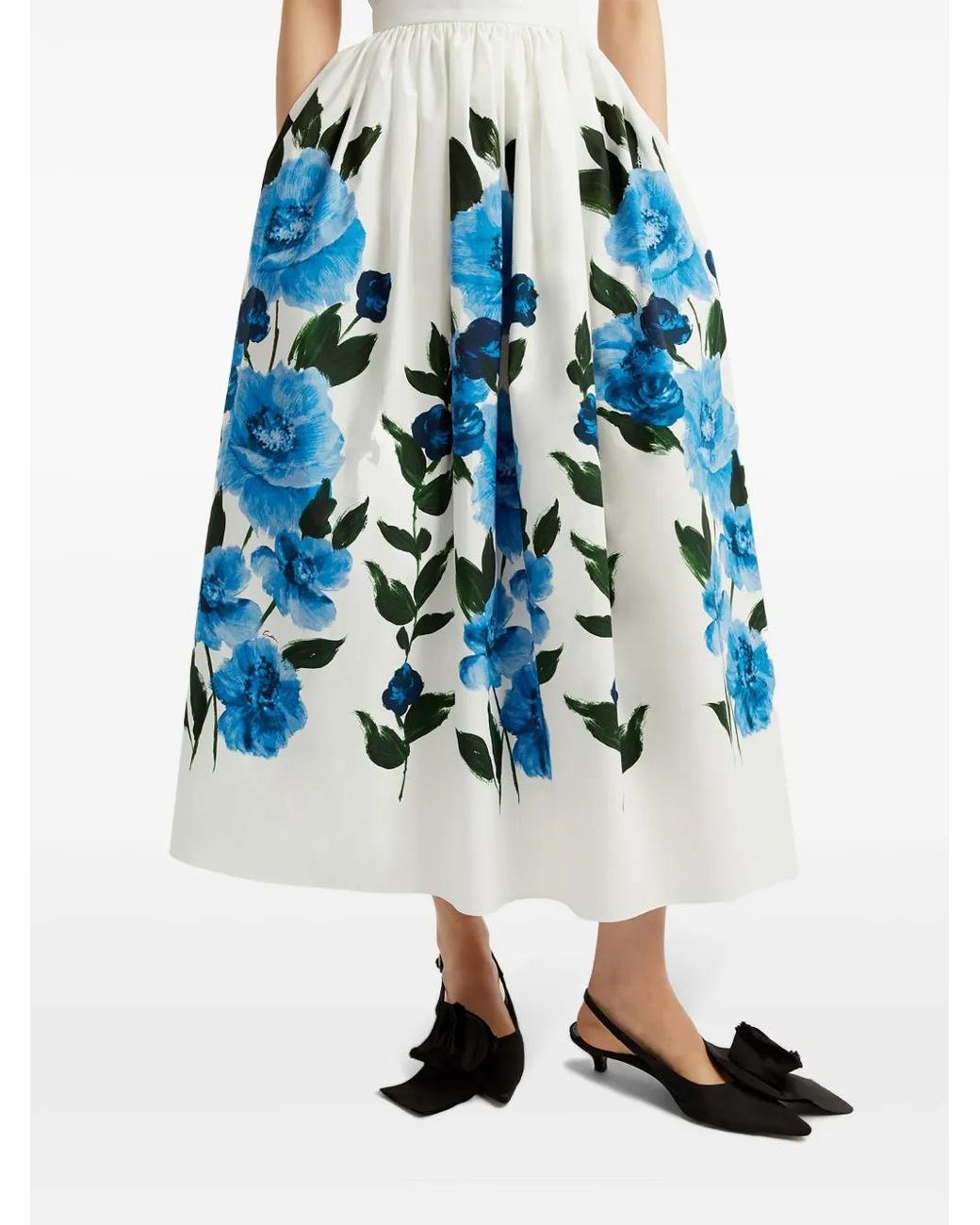 Erdem Blue Floral Cotton Midi Skirt