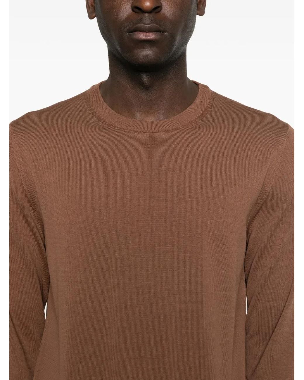Canali Brown Crew-Neck Long-Sleeve Sweater for men