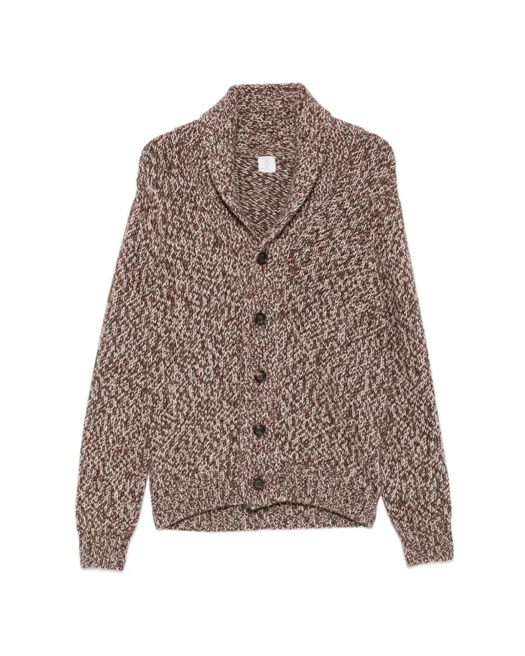 Eleventy Brown Chunky-Knit Shawl-Collar Cardigan for men