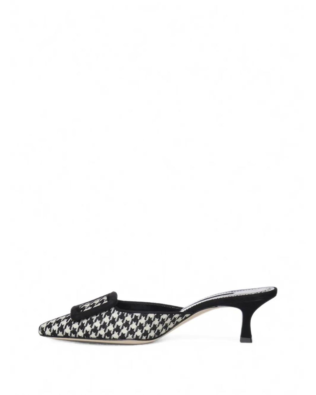 Manolo Blahnik White Maysale Houndstooth Mules
