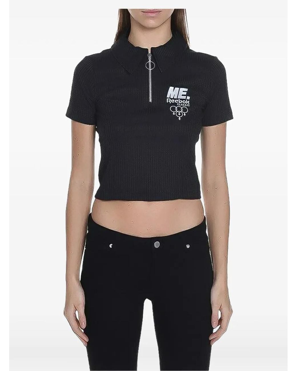 Reebok Black Melody Ehsani Zip Ribbed Polo Top
