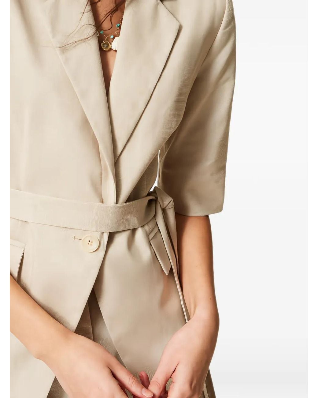 Twinset Natural Short-Sleeve Belted Blazer