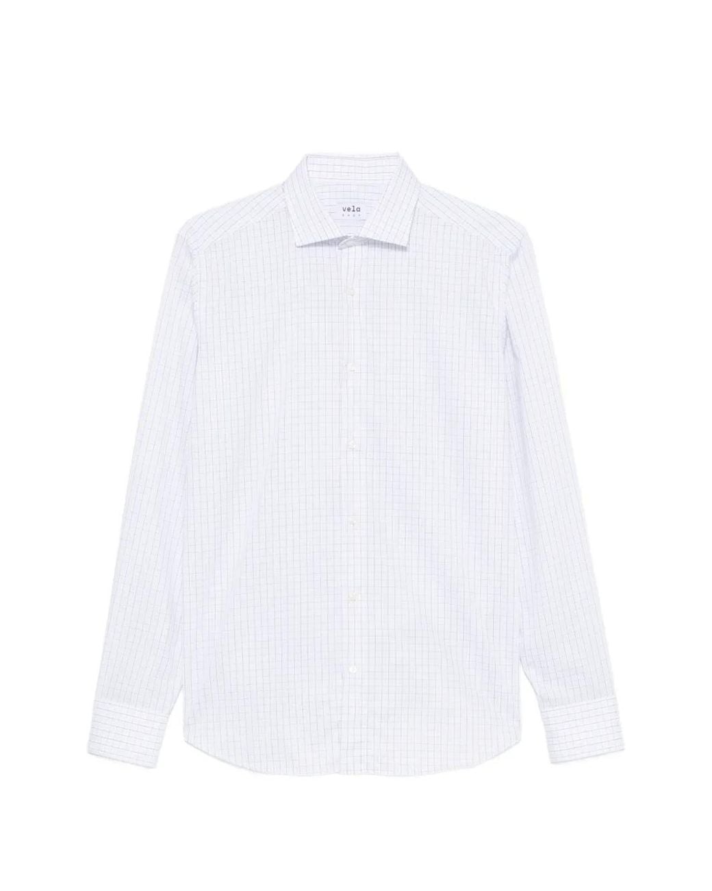 VELA SHOP White Checked Long-Sleeve Shirt for men