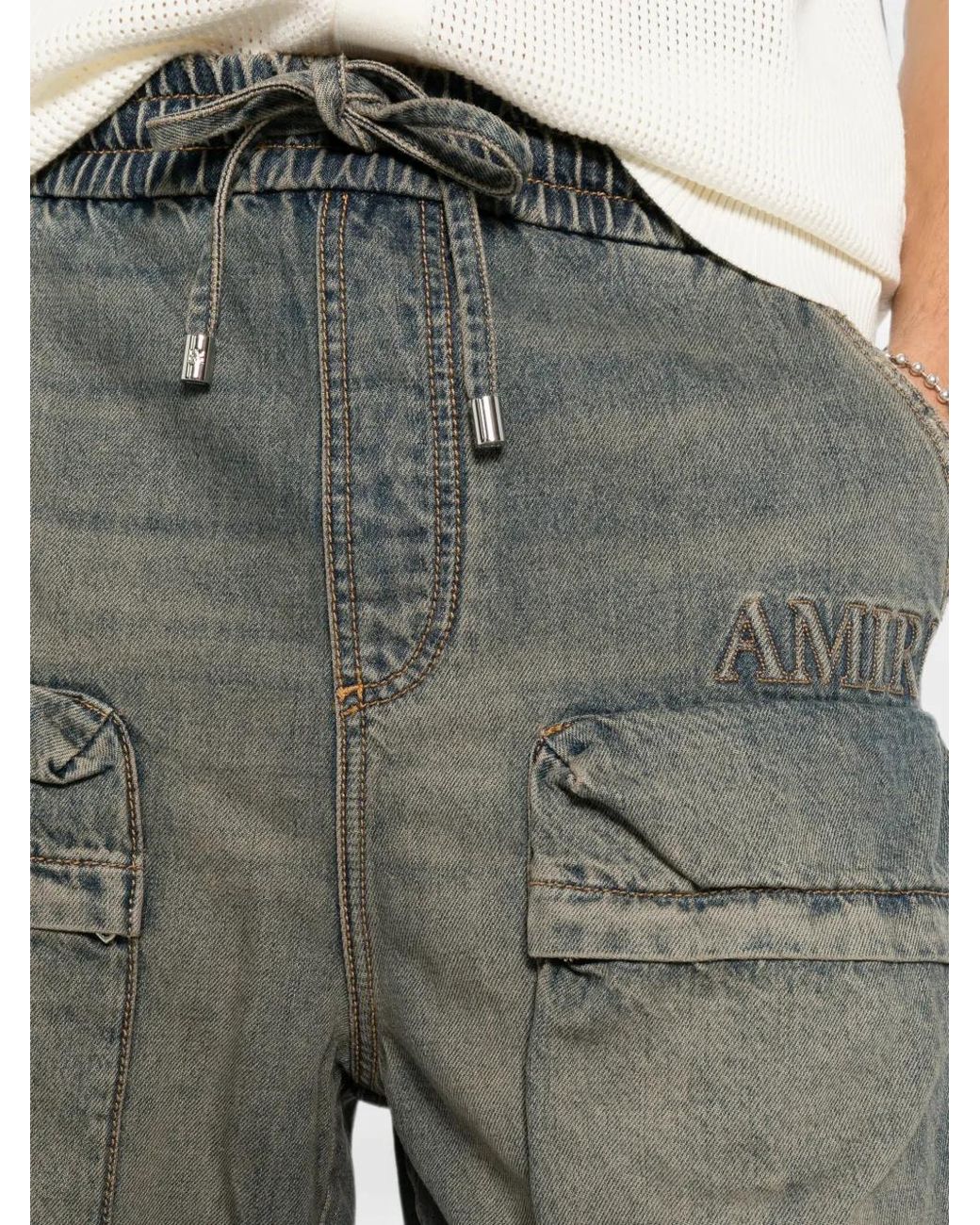 Amiri Gray Drawstring-Waist Cargo Pants for men