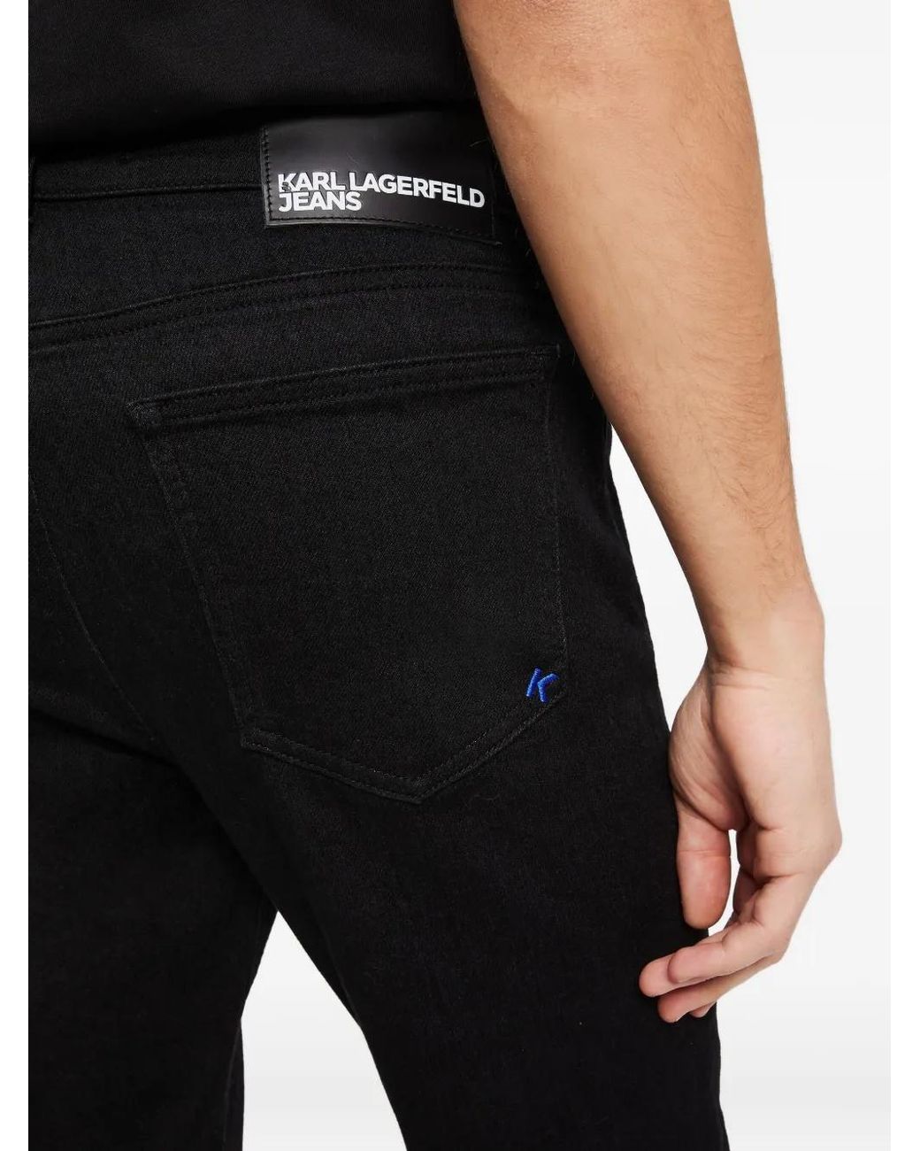 Karl Lagerfeld Black Logo-Patch Skinny Jeans for men