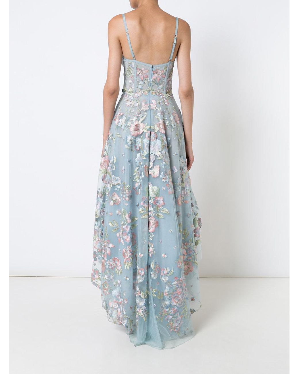 Marchesa notte Floral Embroidered High-low Dress in Blue | Lyst