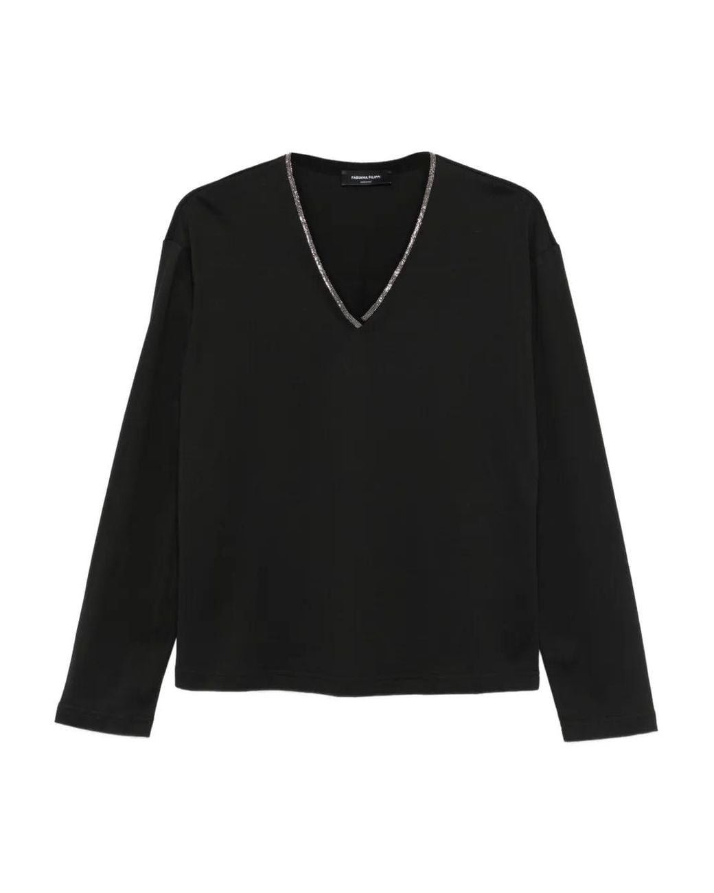Fabiana Filippi Black Embellished-Neckline T-Shirt