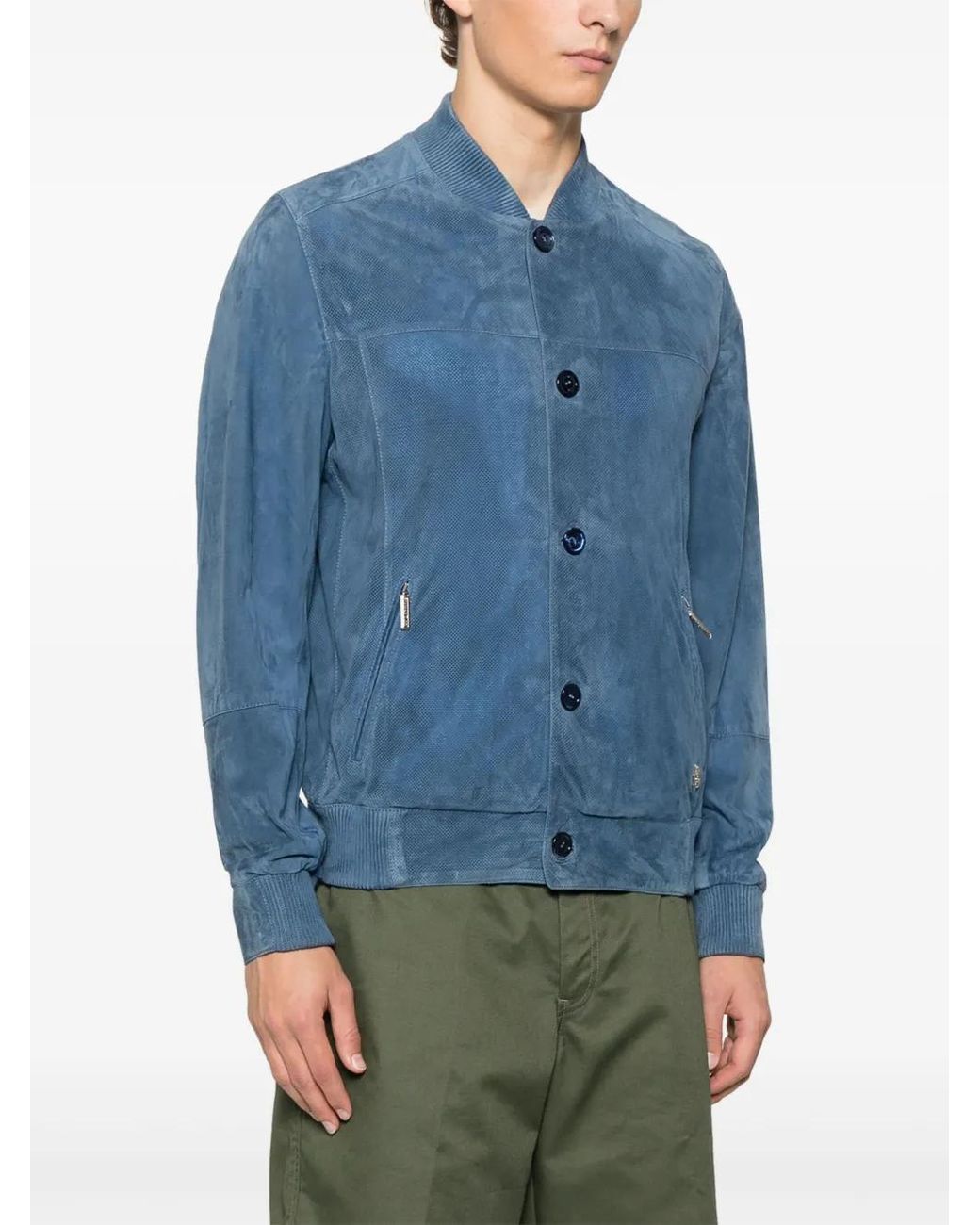 Stefano Ricci Blue Traforat Bomber Jacket for men