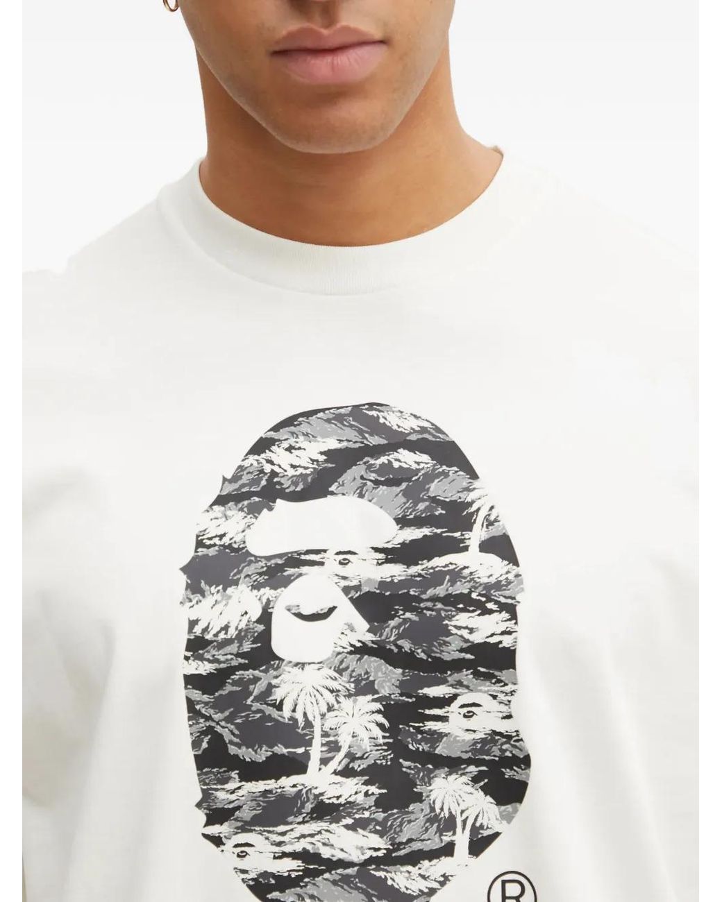 A Bathing Ape White Palm Tree Camo Logo-Print T-Shirt for men