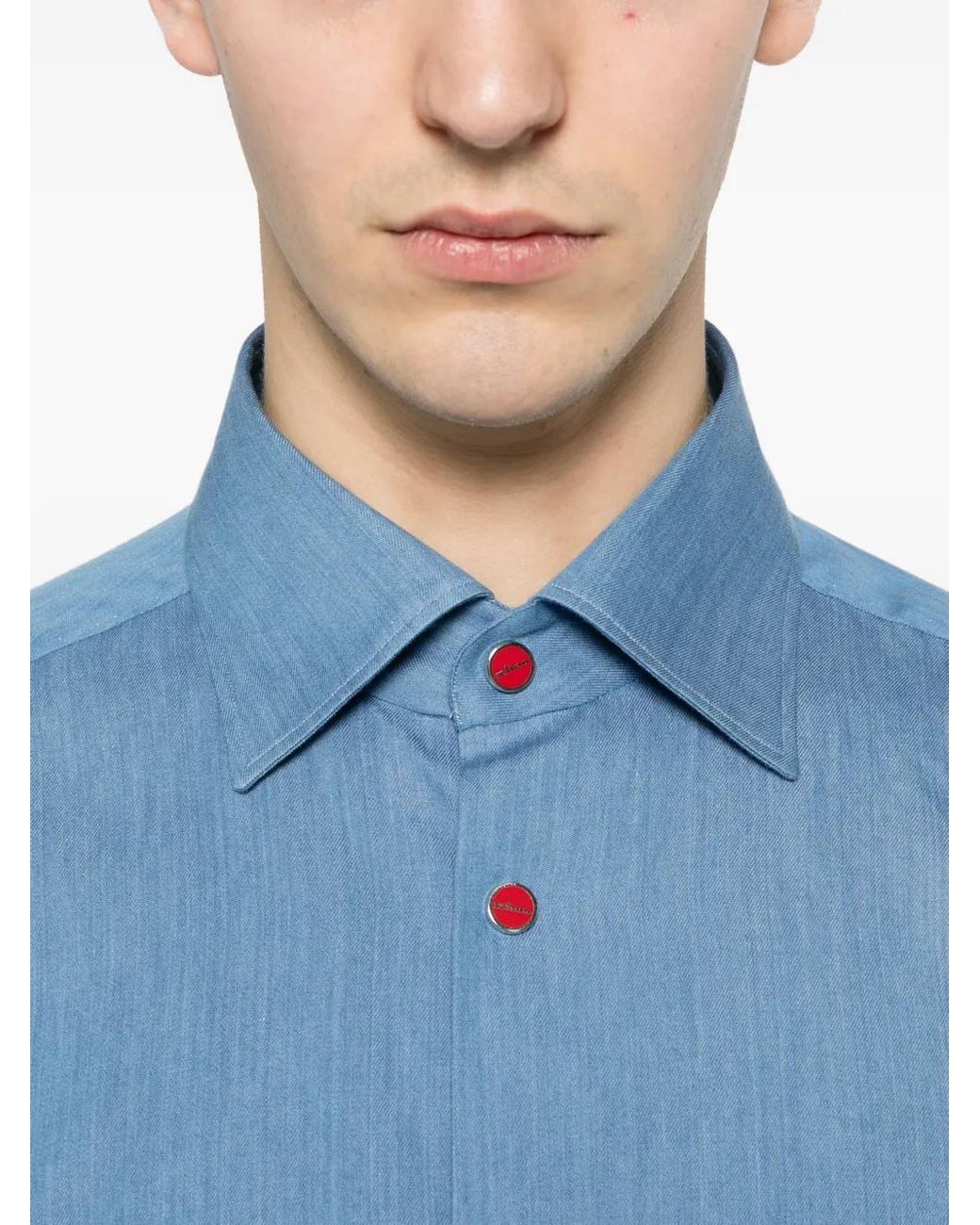 Kiton Blue Patch-Pocket Snap-Button Shirt for men