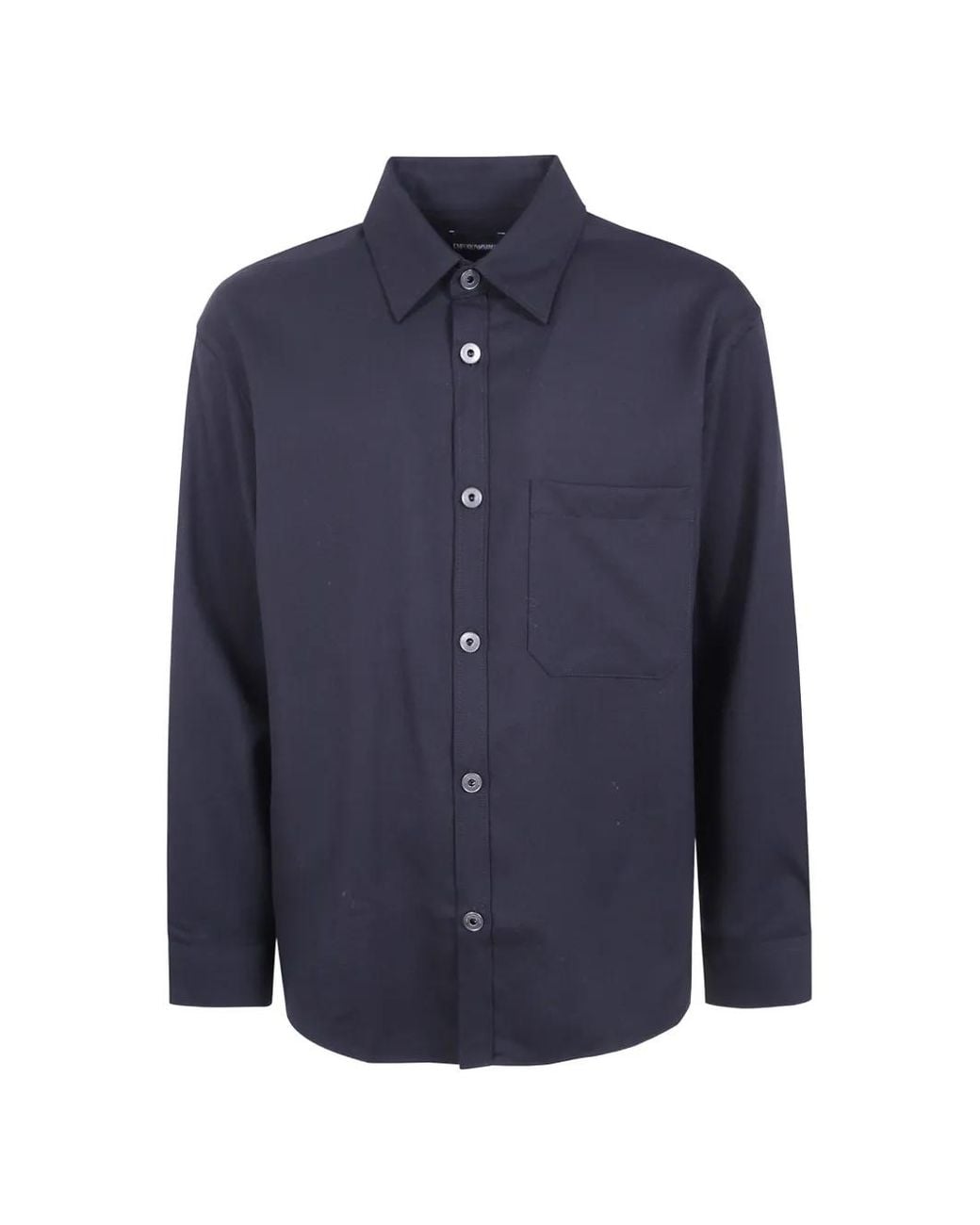 Emporio Armani Blue Logo-Patch Wool Shirt for men
