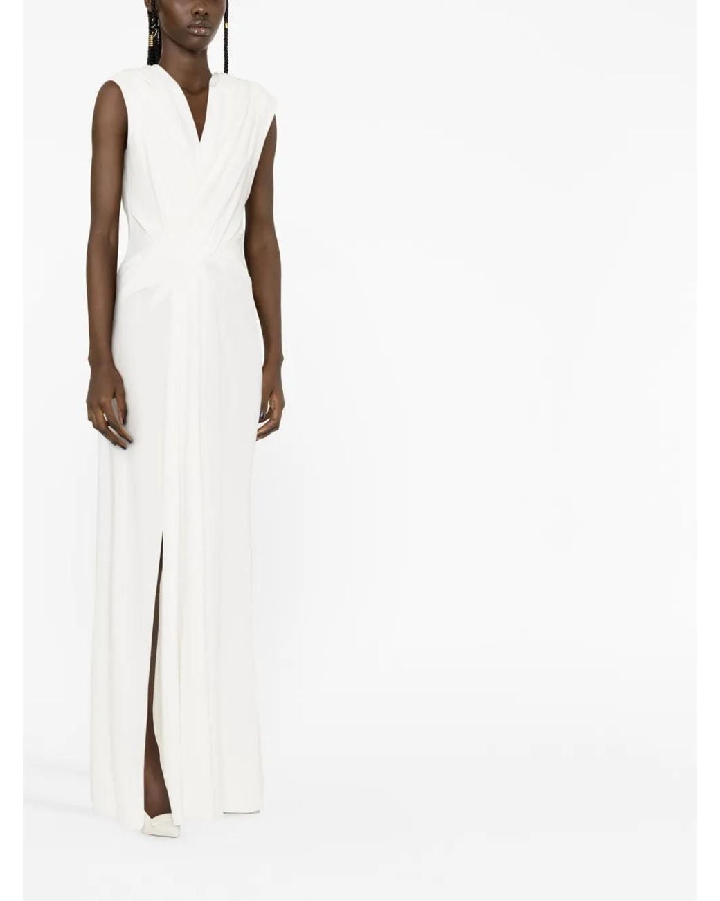 Alberta Ferretti White Drape-Detail Maxi Dress