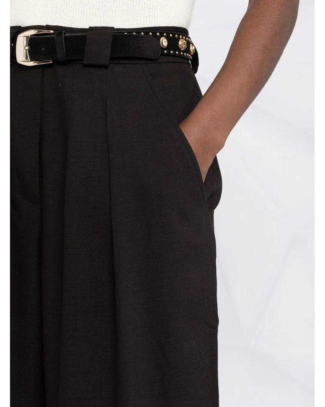 FRAME Black Pleated High-Waisted Trousers