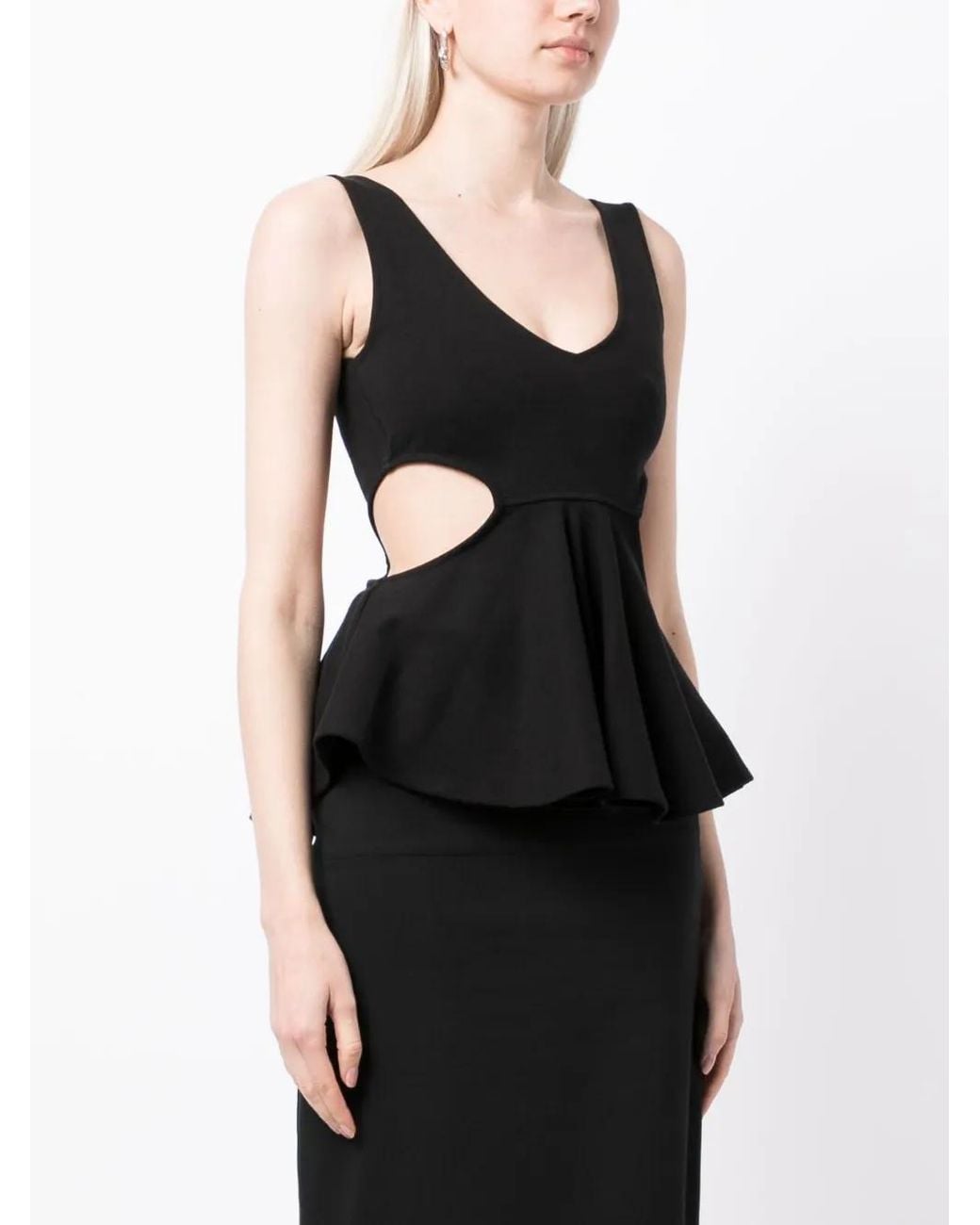 Goen.J Black Cut-Out Ruffled Top
